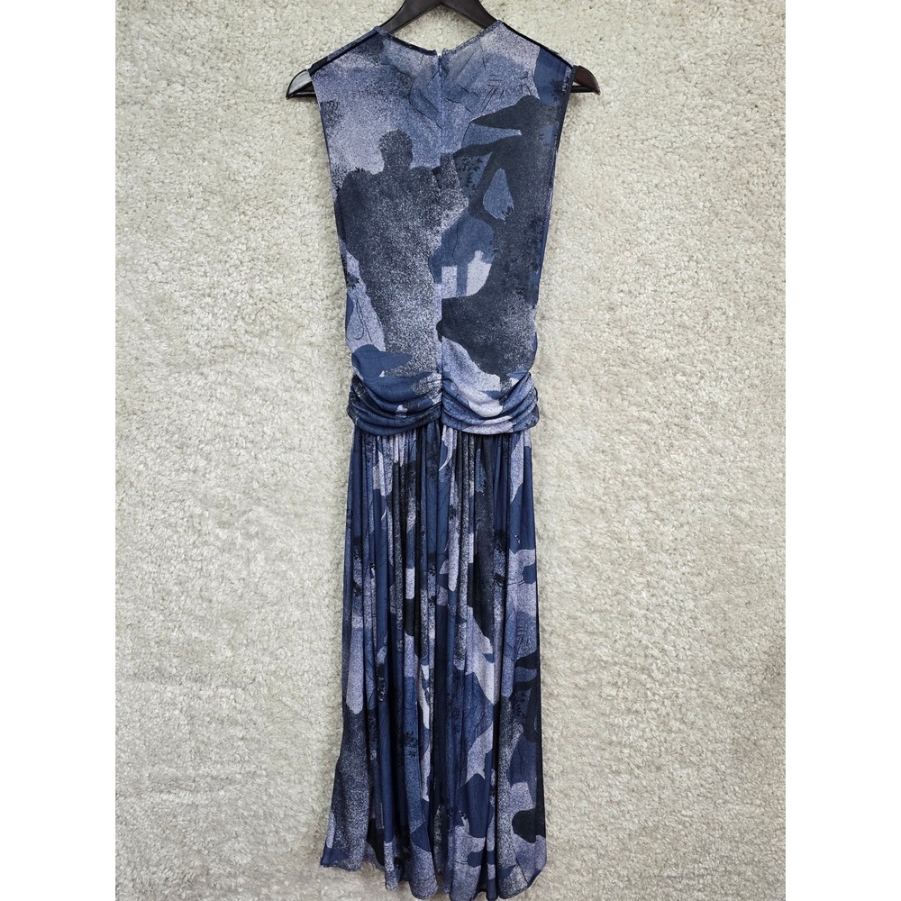 VVB Victoria Beckham Abstract Print Ruched Midi Dress Medium Sheer Sleeveless - Picture 6 of 14